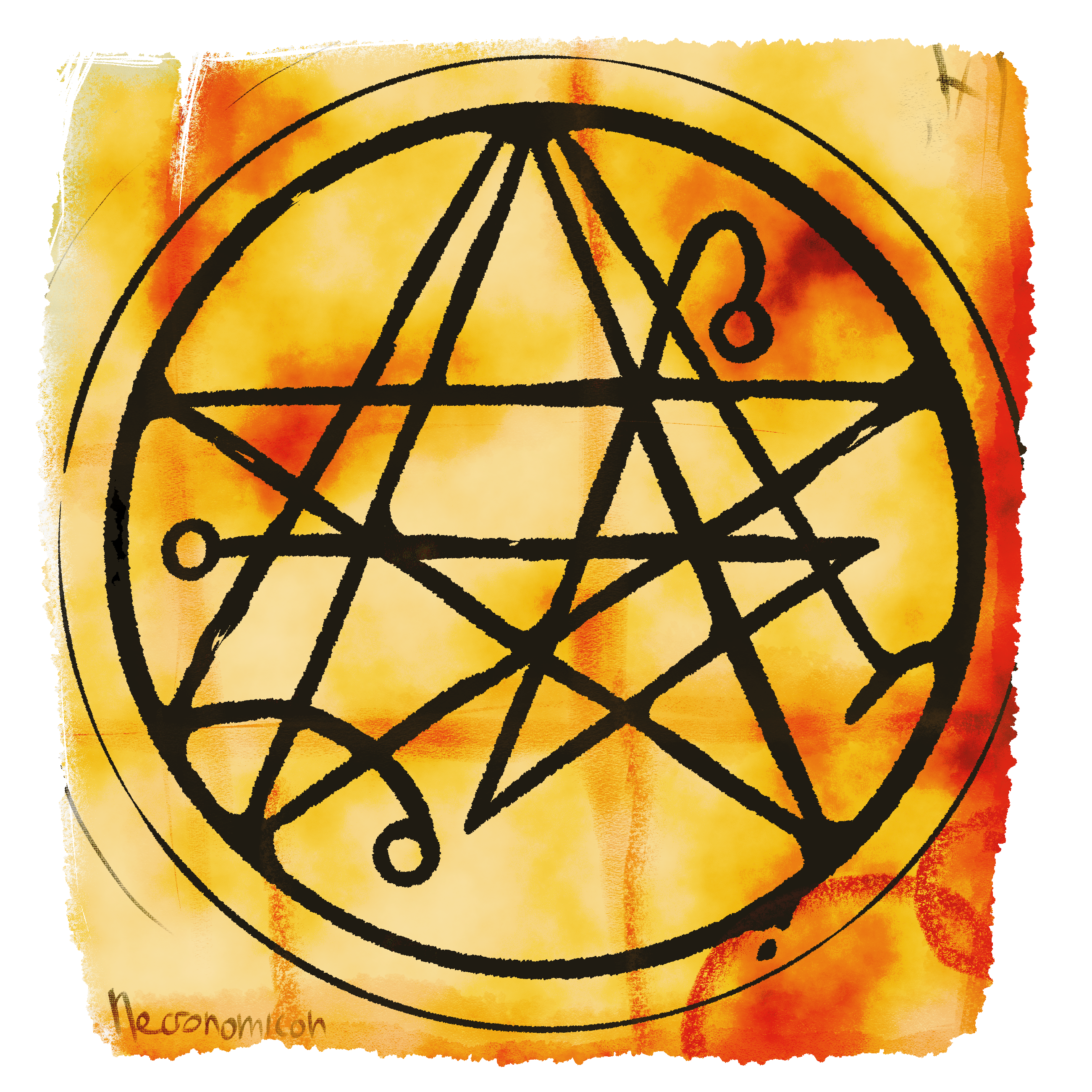 El Segell del Necronomicon dibuixat en un pergamí